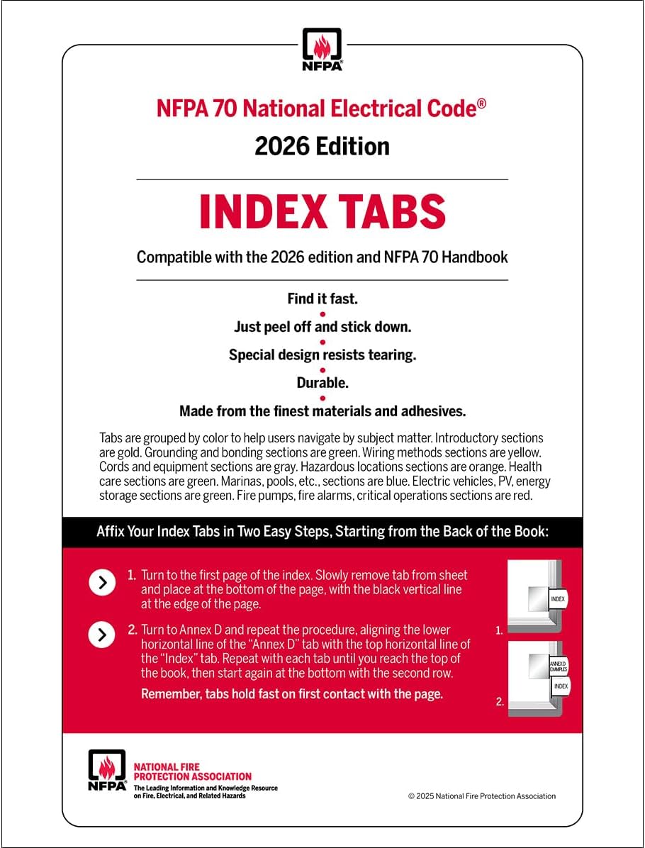 NFPA 70, National Electrical Code NEC 2026 Softbound with Self-Adhesive Index Tabs 2026